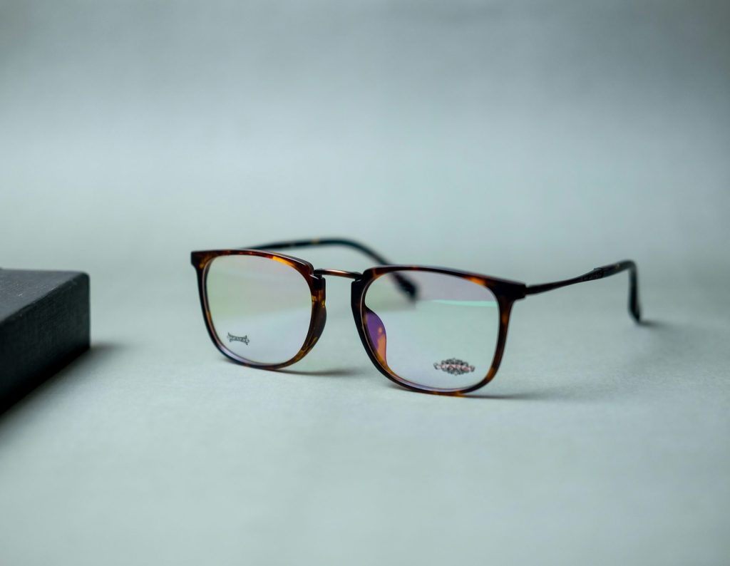 brown and black framed eyeglasses